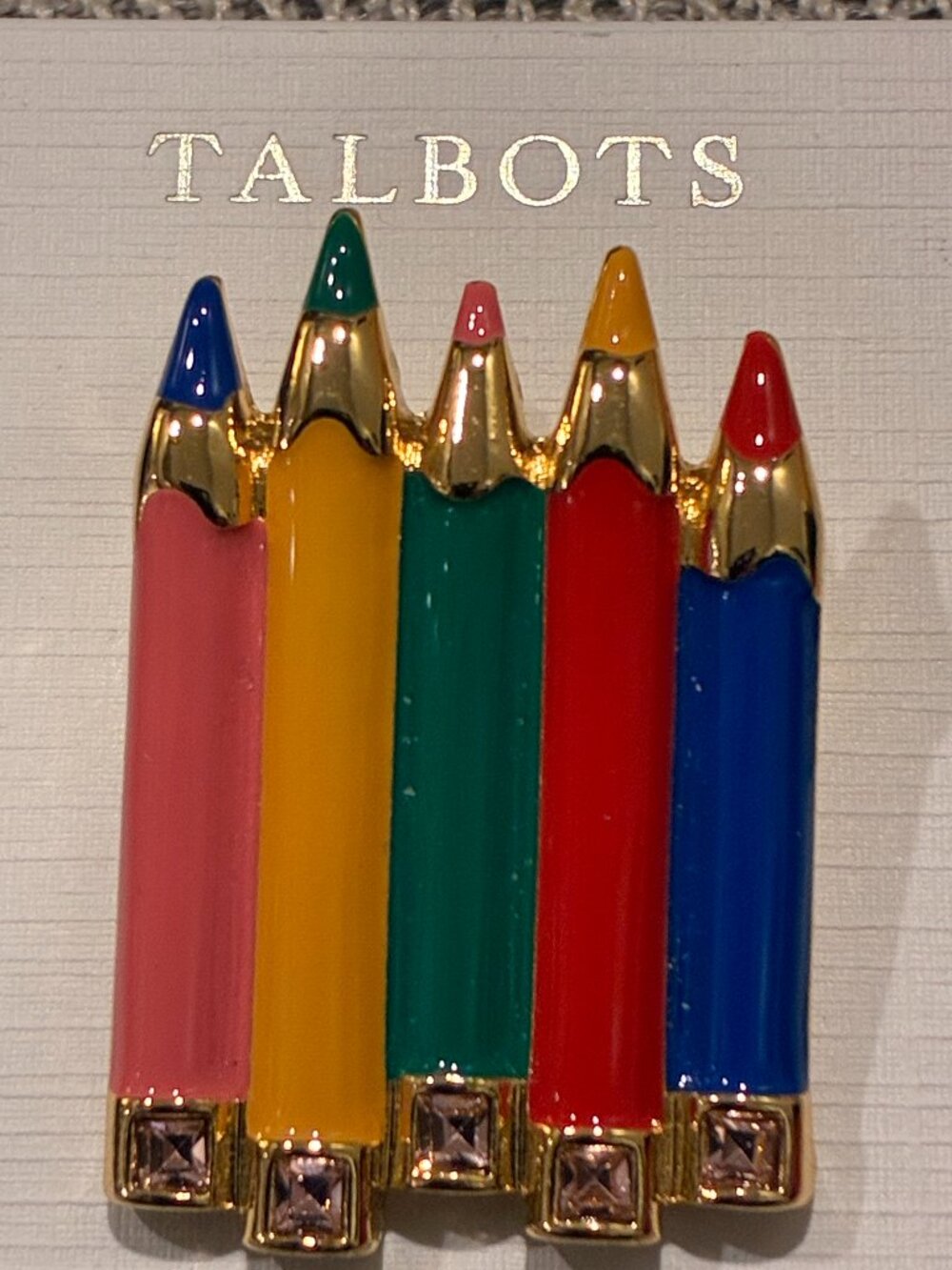 NWT Talbots Colored Pencil Brooch Pin Teacher Gift Back To School Rhinestone